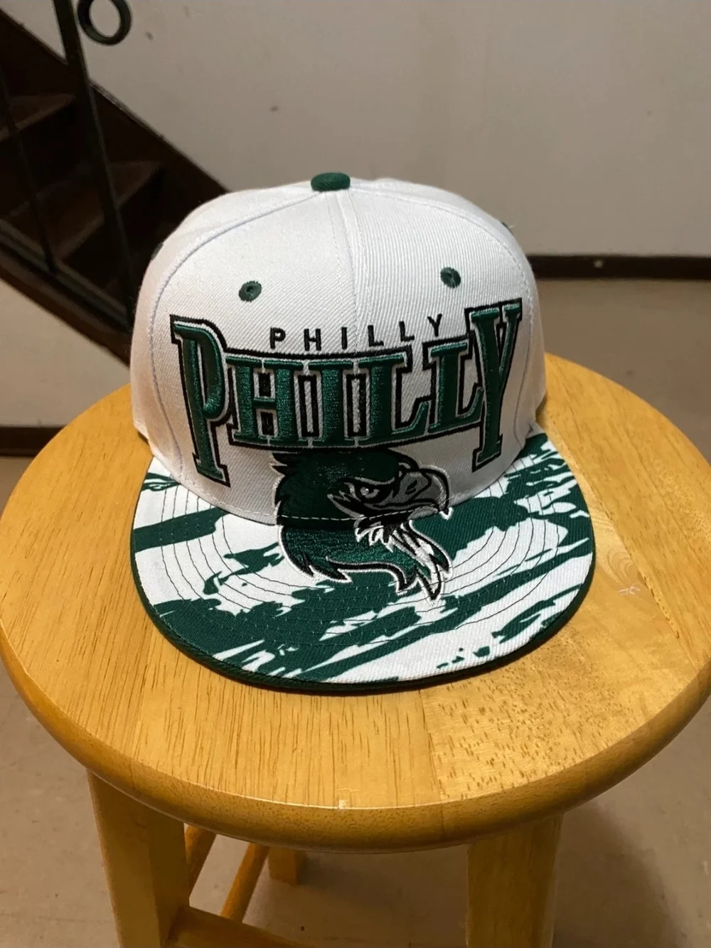 Philly Graphic Snapback Hat in White and Dark Green